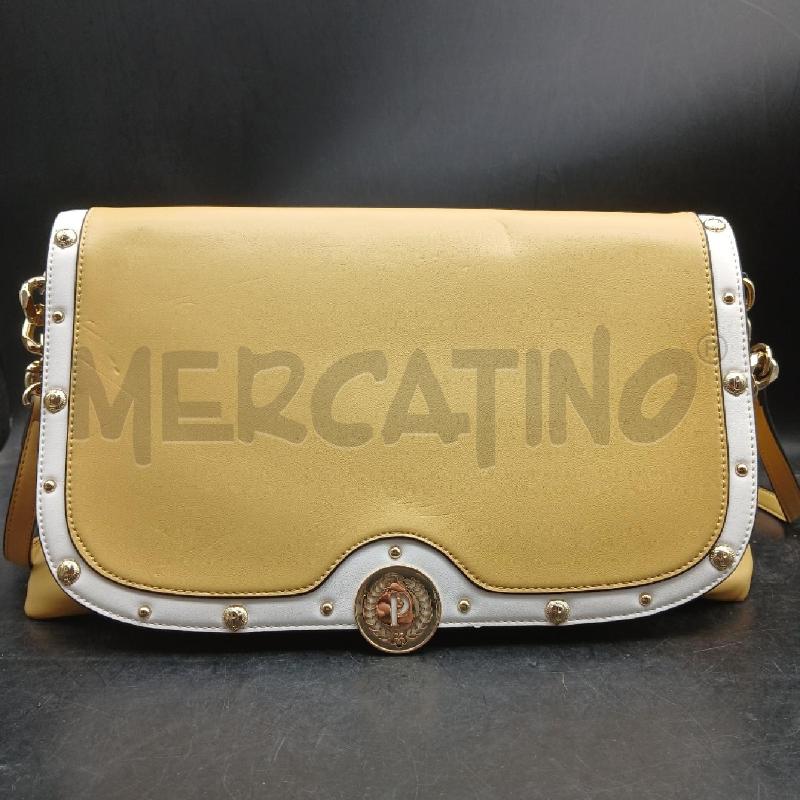 BORSA A MANO POLLINI NERO LOGO BEIGE  | Mercatino dell'Usato Roma garbatella 1