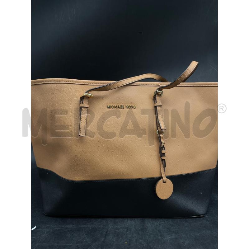 BORSA A SPALLA MICHEAL KORS BEIGE NERO LOGO DORATO  | Mercatino dell'Usato Roma garbatella 1