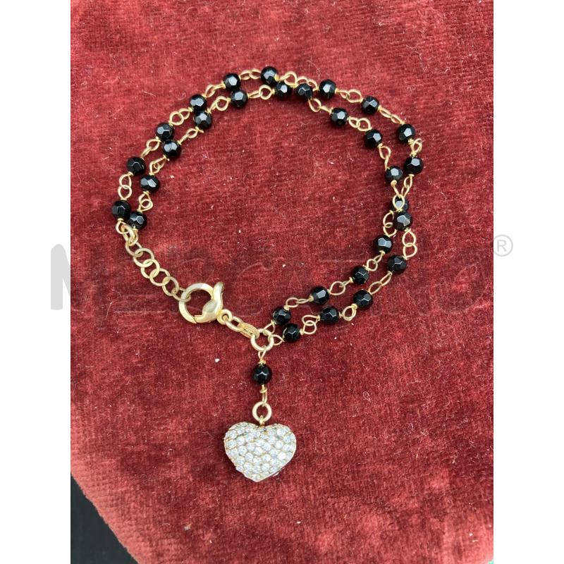 BRACCIALE ARG 2 FILI PERLINE NERO CUORE | Mercatino dell'Usato Roma garbatella 1