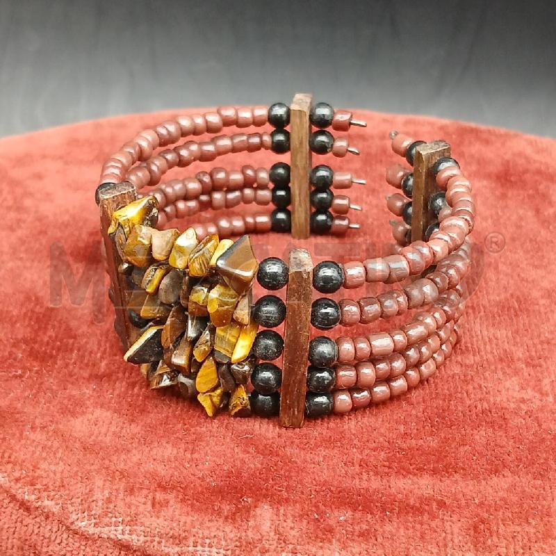 BRACCIALE RIGIDO APERTO PERLINE MARRONE OCCHIO DI TIGRE | Mercatino dell'Usato Roma garbatella 1