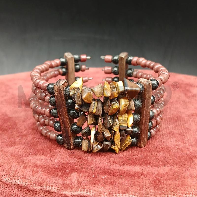 BRACCIALE RIGIDO APERTO PERLINE MARRONE OCCHIO DI TIGRE | Mercatino dell'Usato Roma garbatella 2