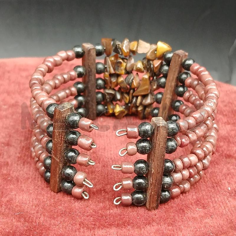 BRACCIALE RIGIDO APERTO PERLINE MARRONE OCCHIO DI TIGRE | Mercatino dell'Usato Roma garbatella 3