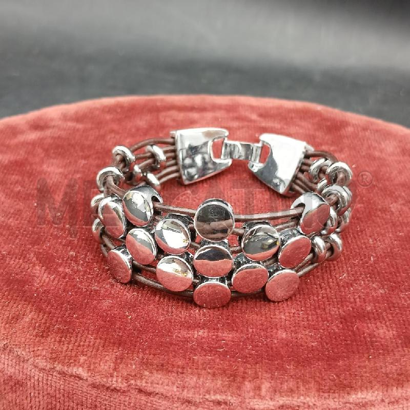 BRACCIALE SFERE ARGENTATE FILO CUOIO  | Mercatino dell'Usato Roma garbatella 1