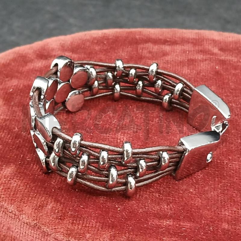 BRACCIALE SFERE ARGENTATE FILO CUOIO  | Mercatino dell'Usato Roma garbatella 3