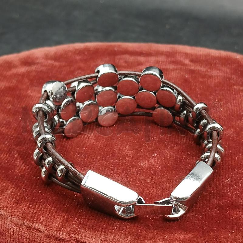 BRACCIALE SFERE ARGENTATE FILO CUOIO  | Mercatino dell'Usato Roma garbatella 4