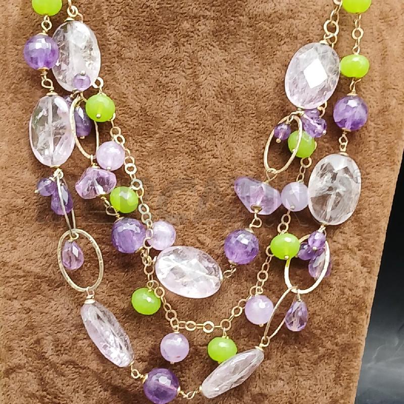 COLLANA ARG DET 3 FIL COLOR VERDE E VIOLA | Mercatino dell'Usato Roma garbatella 2