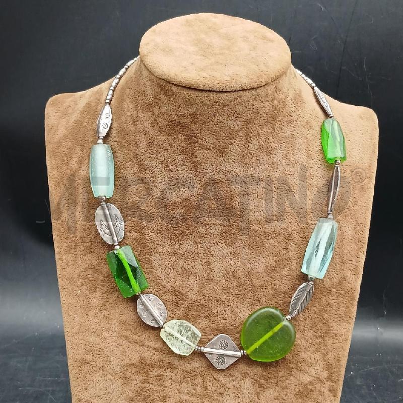 COLLANA ARG PIETRE VERDE GRIGIO | Mercatino dell'Usato Roma garbatella 1