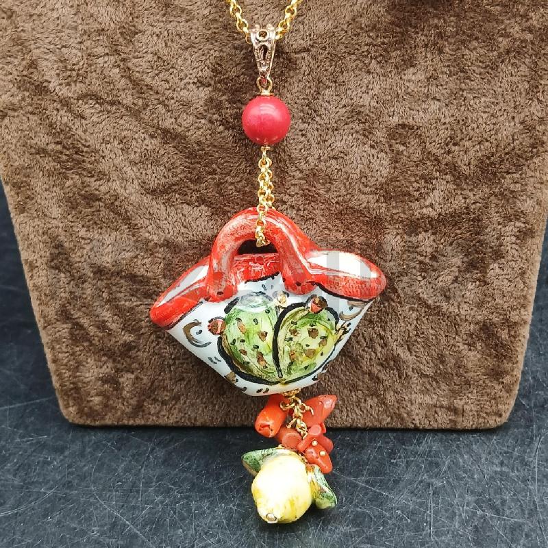 COLLANA CERAMICA COFFA E FICO D'INDIA  | Mercatino dell'Usato Roma garbatella 3