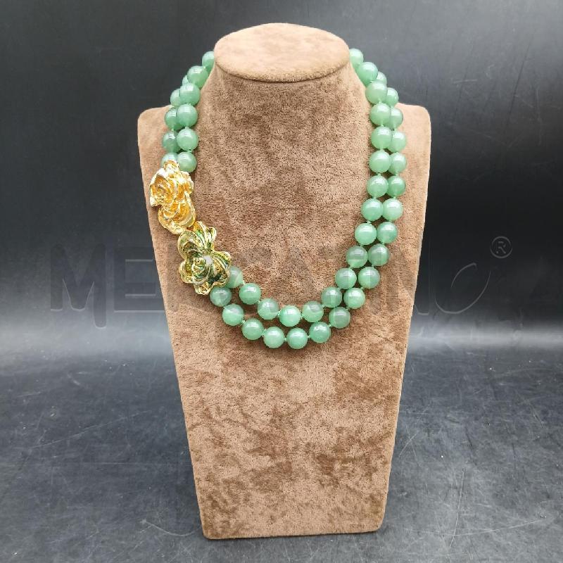 COLLANA DET PIETRA VERDE CHIUSURA FIORI DORATO  | Mercatino dell'Usato Roma garbatella 1