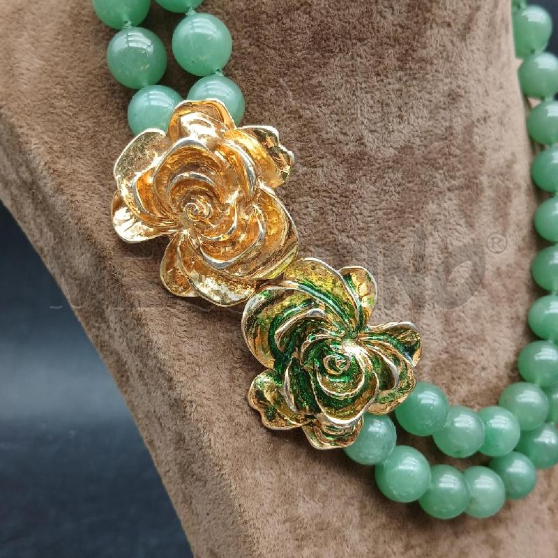 COLLANA DET PIETRA VERDE CHIUSURA FIORI DORATO  | Mercatino dell'Usato Roma garbatella 2