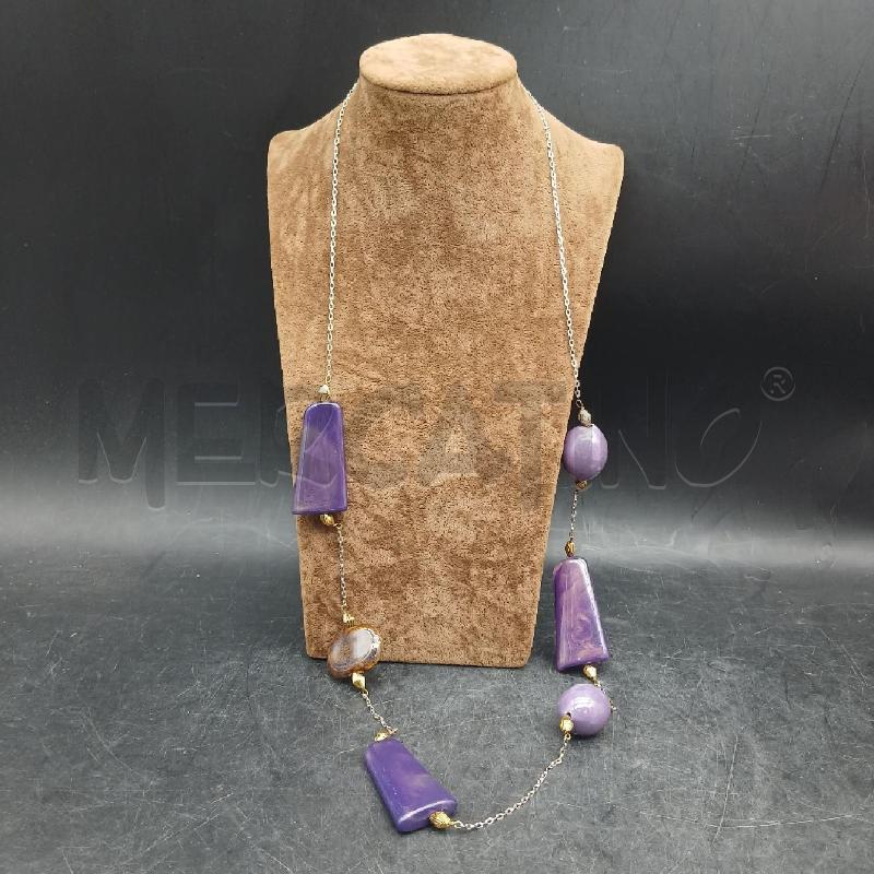 COLLANA LUNGA PIETRE VIOLA E MARRONE | Mercatino dell'Usato Roma garbatella 1