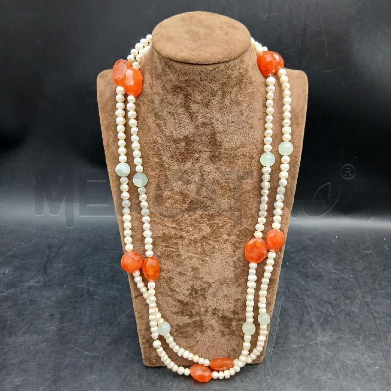 COLLANA PERLE BIANCO PIETRE ROSSO CELES | Mercatino dell'Usato Roma garbatella 1
