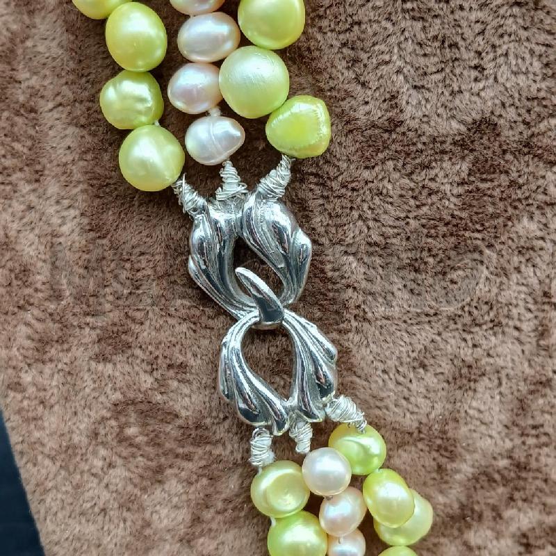 COLLANA PERLE VERDE E BEIGE DET CHIUSURA ARG  | Mercatino dell'Usato Roma garbatella 3