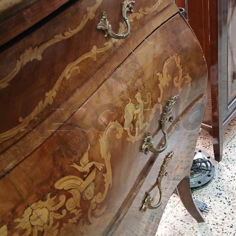 COMO' BOMBATO INTARSIATO 3 CASSETTI  | Mercatino dell'Usato Roma garbatella 5