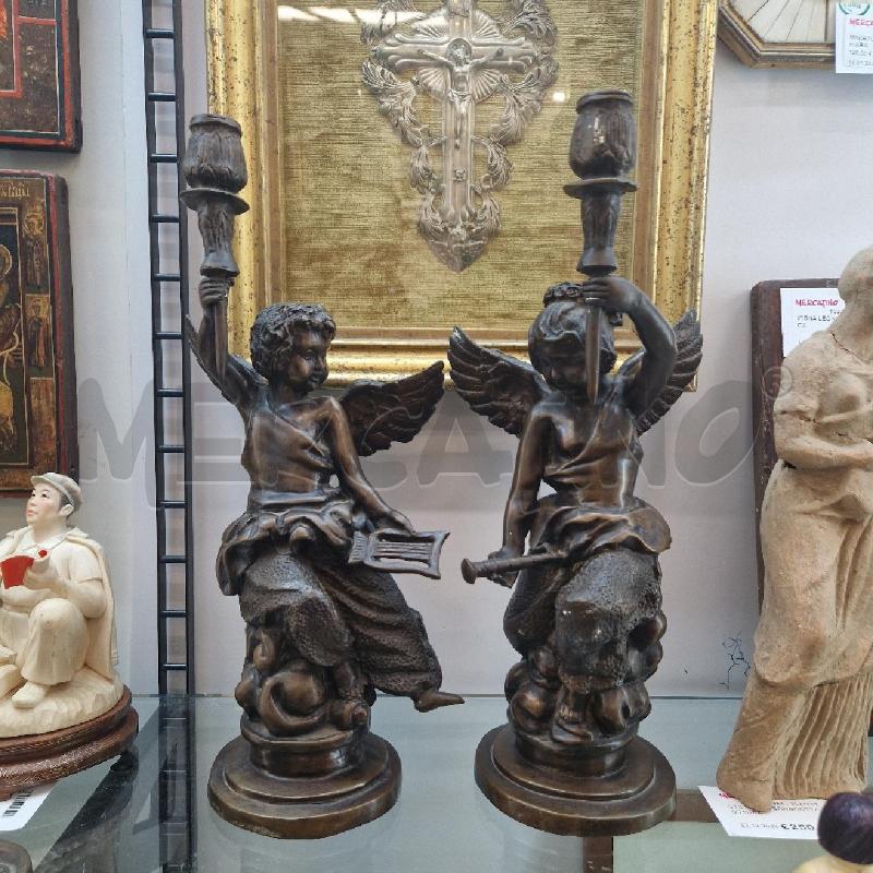 COPPIA CANDELIERI BRONZO PUTTI | Mercatino dell'Usato Roma garbatella 1