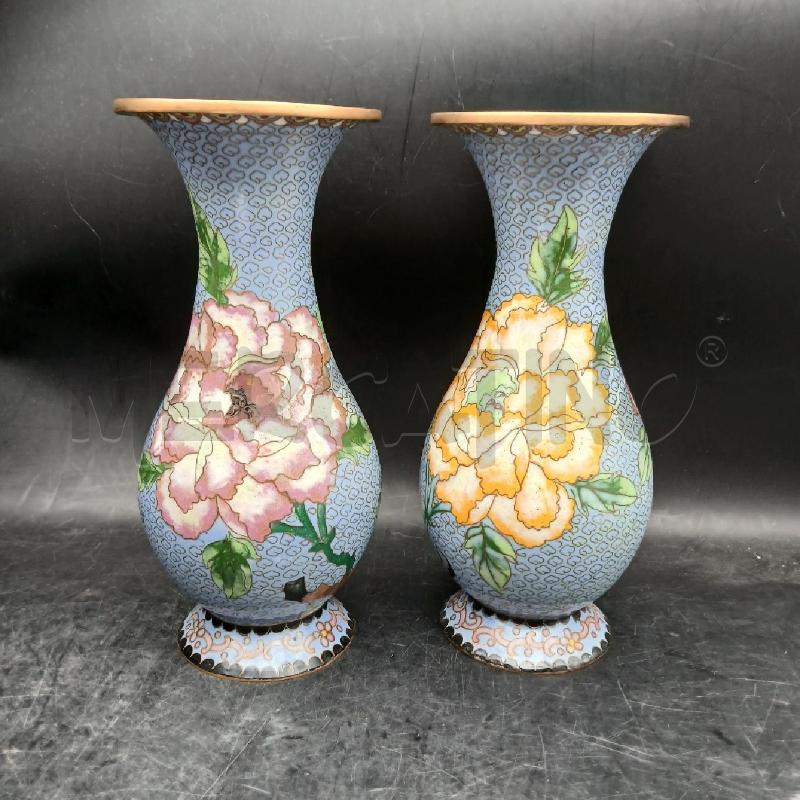 COPPIA VASI CLOISONNE FIORI | Mercatino dell'Usato Roma garbatella 1