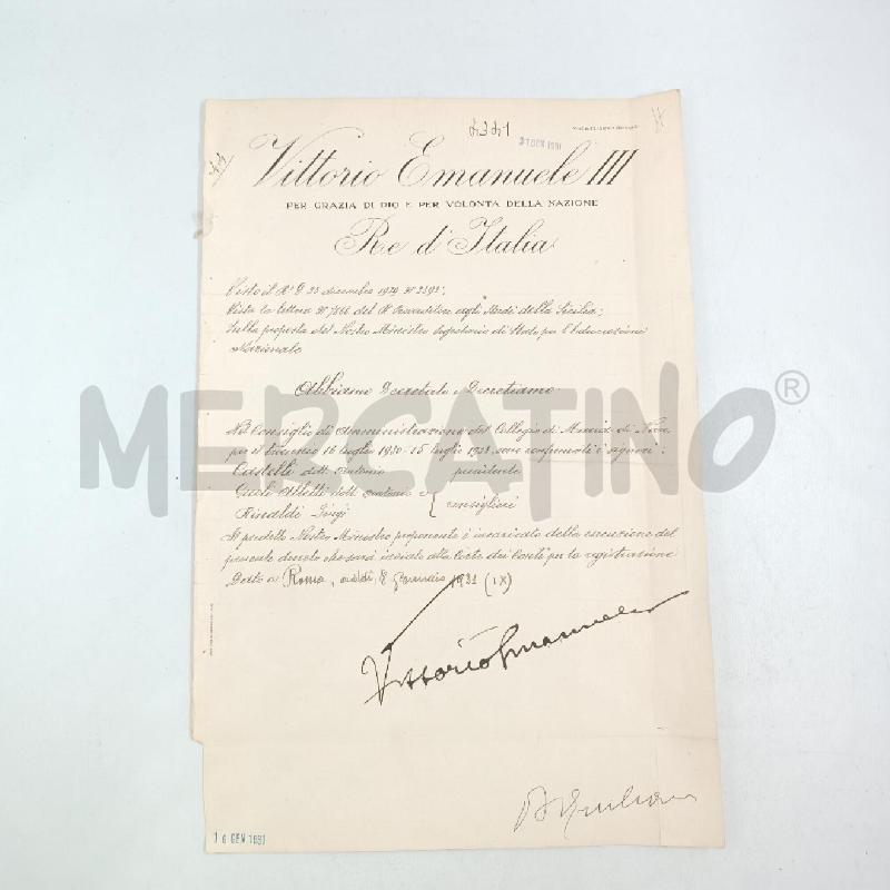 DECRETO NOMINA FIRMATO VITTORIO EMANUELE III DATATO GENNAIO 1931 | Mercatino dell'Usato Roma garbatella 1