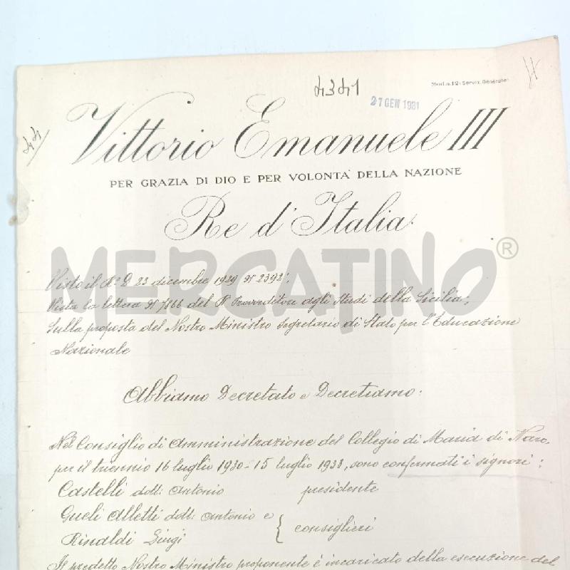 DECRETO NOMINA FIRMATO VITTORIO EMANUELE III DATATO GENNAIO 1931 | Mercatino dell'Usato Roma garbatella 2