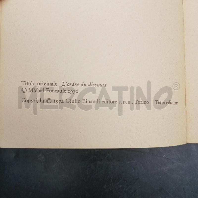 EINAUDI FOUCAULT L'ORDINE DEL DISCORSO | Mercatino dell'Usato Roma garbatella 3