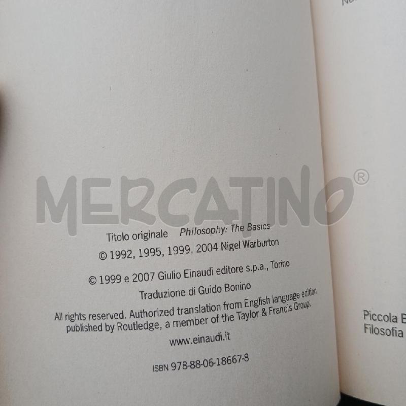EINAUDI N. WARBURTON IL PRIMO LIBRO DI FILOSOFIA | Mercatino dell'Usato Roma garbatella 3