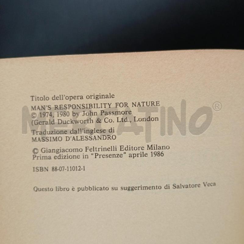 FELTRINELLI PASSMORE LA NOSTRA RESPONSABILITÀ PER LA NATURA | Mercatino dell'Usato Roma garbatella 3