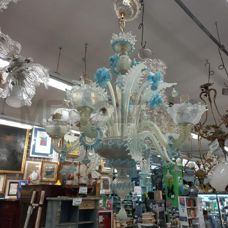 LAMPADARIO MURANO BIANCO AZZURRO DA RIVEDERE | Mercatino dell'Usato Roma garbatella 1
