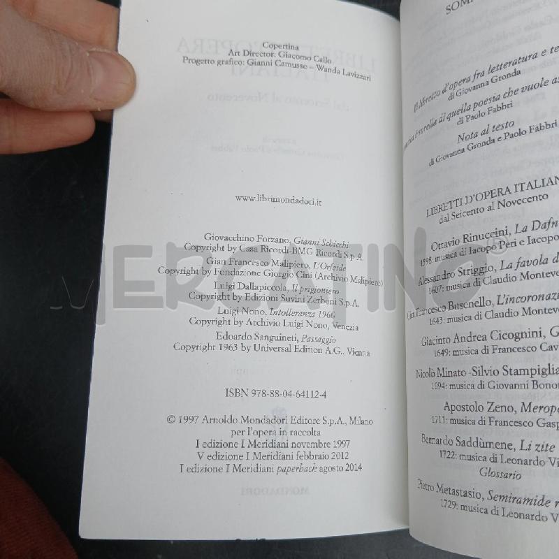 MERIDIANI LIBRETTI D'OPERA ITALIANI DAL SEICENTO AL NOVECENTO | Mercatino dell'Usato Roma garbatella 3