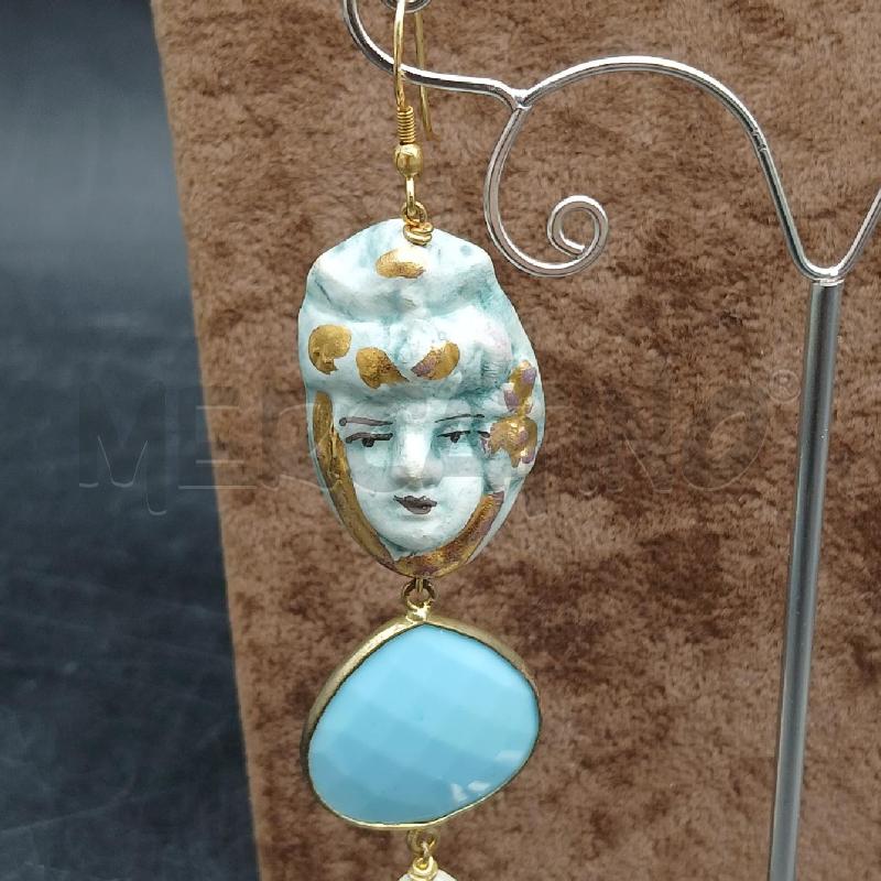 ORECCHINI CERAMICA MORO E REGINA PIETRA AZZURRA  | Mercatino dell'Usato Roma garbatella 2