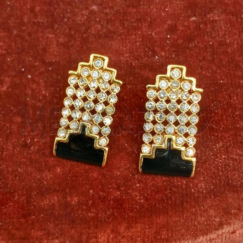 ORECCHINI LOBO STRASS BIANCO NERO  | Mercatino dell'Usato Roma garbatella 1