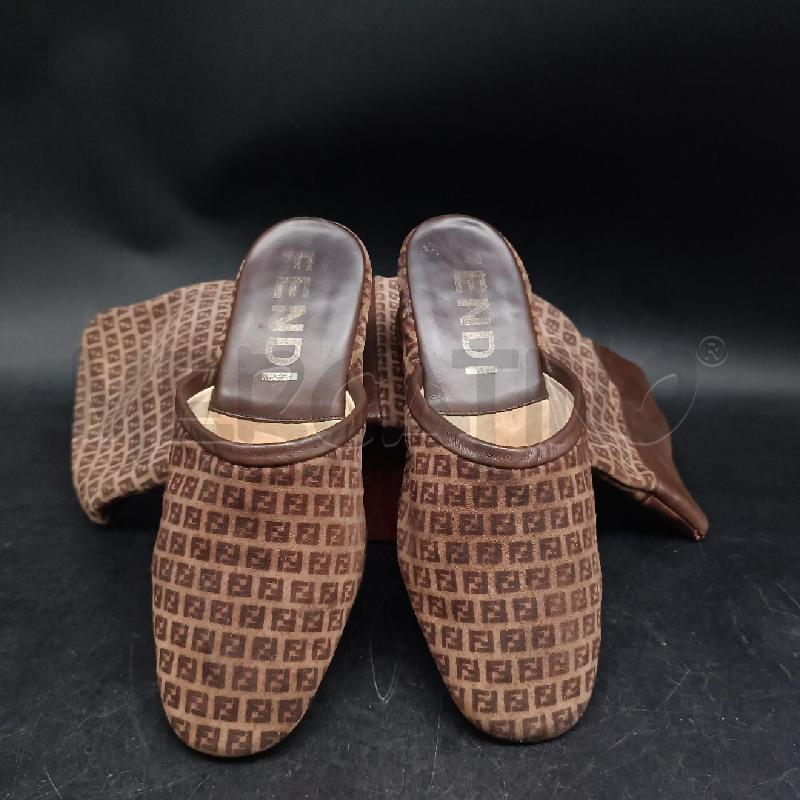 PANTOFOLE DONNA FENDI BEIGE MARRONE MONOGRAM  | Mercatino dell'Usato Roma garbatella 1