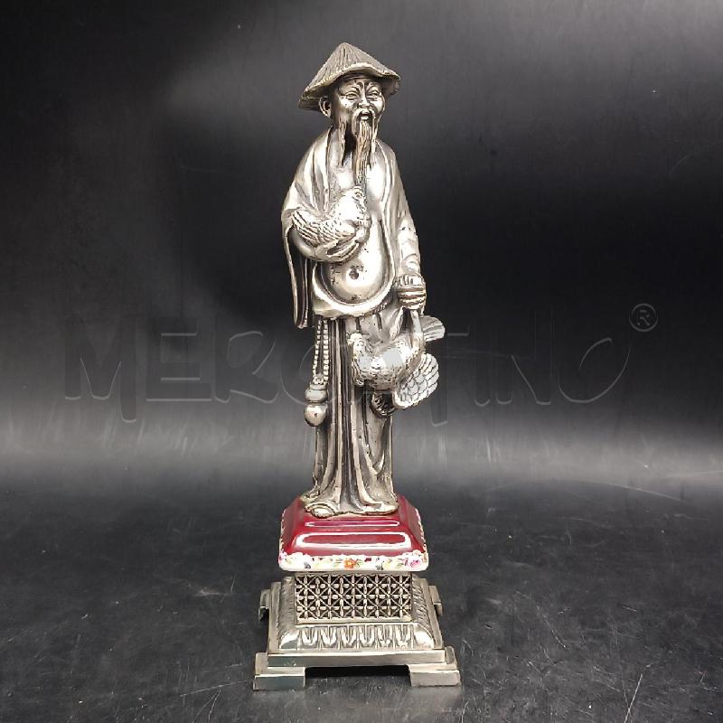 STATUINA METALLO ORIENTALE UOMO GALLINE | Mercatino dell'Usato Roma garbatella 1