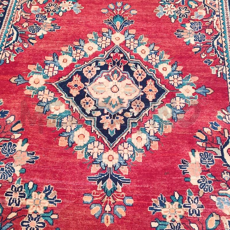 TAPPETO ROSSO CORNICE BEIGE FIORI BLU  | Mercatino dell'Usato Roma garbatella 2