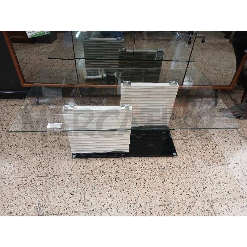 TAVOLINO SALOTTO RETTAN CRISTALLO BASE NERA/BIANCA | Mercatino dell'Usato Roma garbatella 1