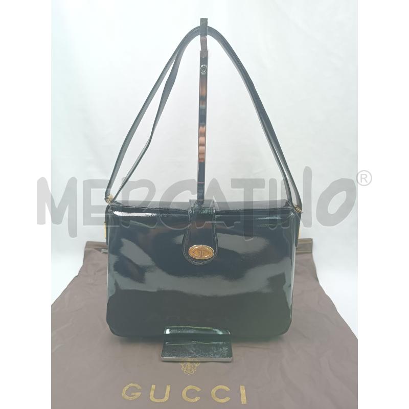 Borsa a tracolla nera con cuciture e logo Gucci