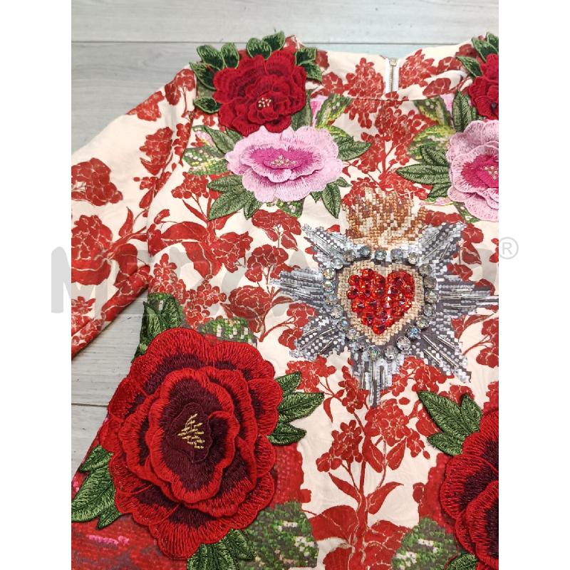 VESTITO DONNA BEIGE ROSSO FIORI BOTTONI GIOIELLO  | Mercatino dell'Usato Roma garbatella 3