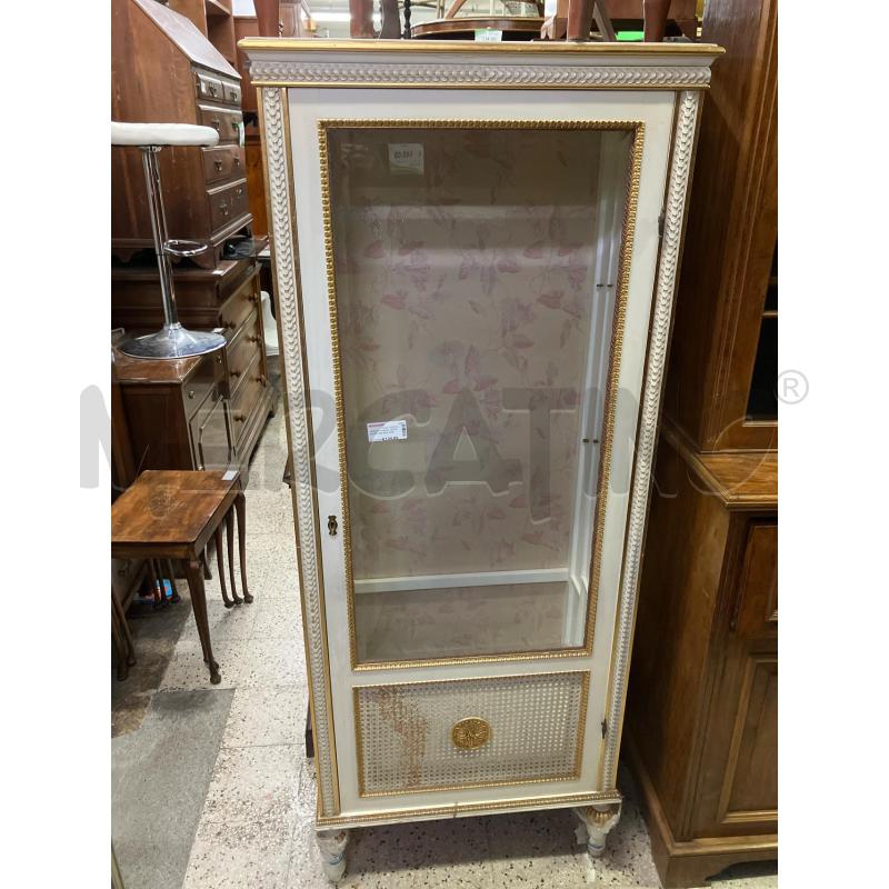 VETRINA BIANCA 1ANTA VETRO DECORO DORATO | Mercatino dell'Usato Roma garbatella 1