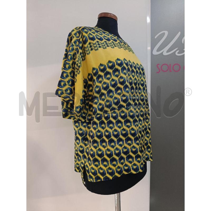 BLUSA DONNA DEREK LAM GIALLA ESAGONI BLU SETA | Mercatino dell'Usato Roma gregorio vii 2