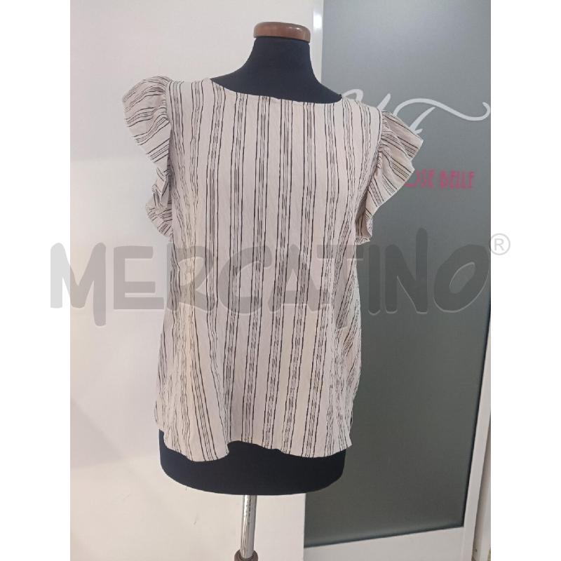 BLUSA DONNA RISSKIO BEIGE RIGHE NERE MANICHE VOLANT | Mercatino dell'Usato Roma gregorio vii 1