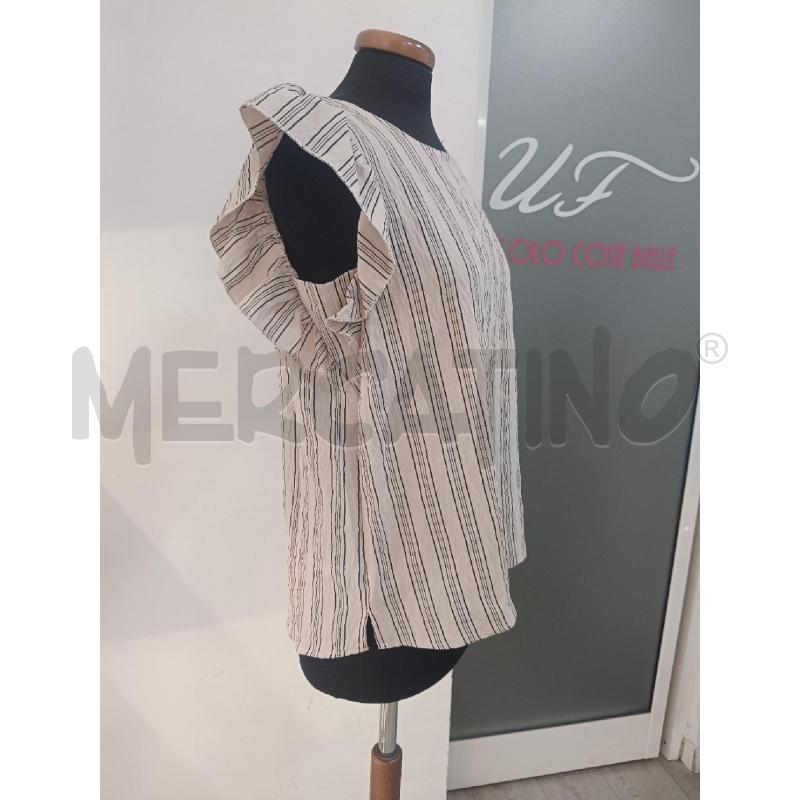 BLUSA DONNA RISSKIO BEIGE RIGHE NERE MANICHE VOLANT | Mercatino dell'Usato Roma gregorio vii 2