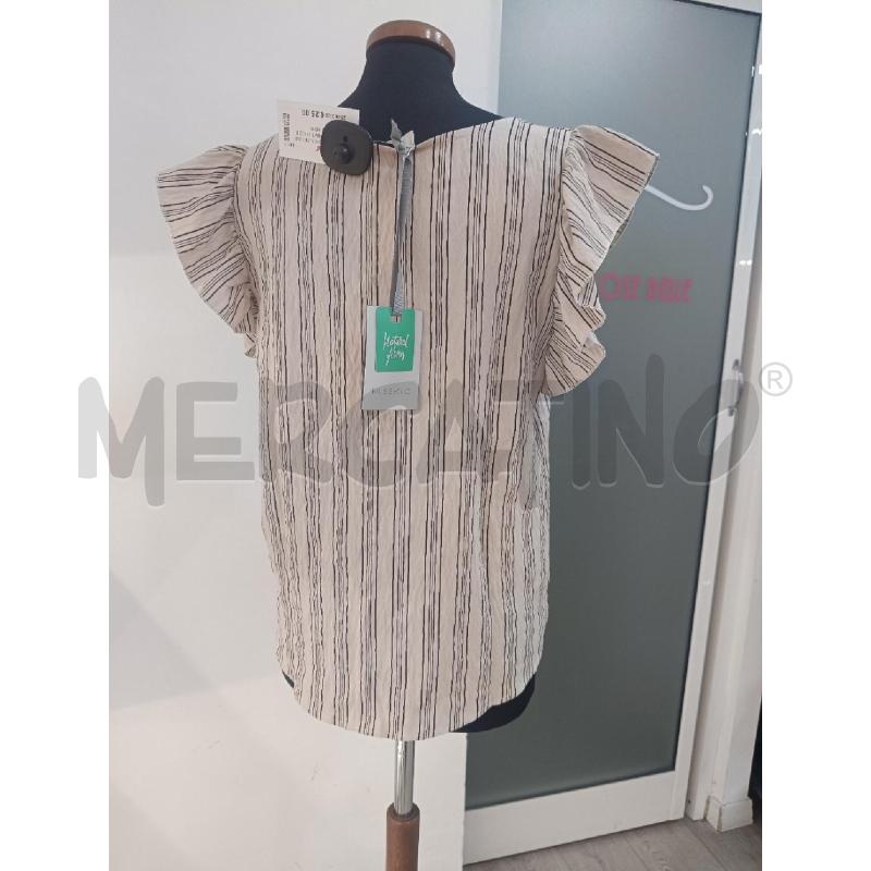BLUSA DONNA RISSKIO BEIGE RIGHE NERE MANICHE VOLANT | Mercatino dell'Usato Roma gregorio vii 3