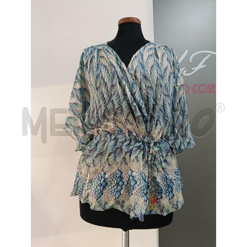 BLUSA DONNA ROBERTO CAVALLI CELESTE SETA FANTASIA | Mercatino dell'Usato Roma gregorio vii 1