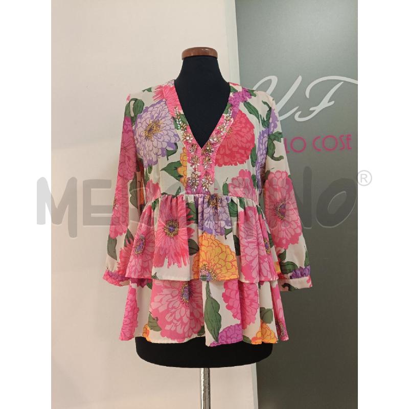 BLUSA DONNA TWIN SET BEIGE FIORI GIALLI FUCSIA STRASS | Mercatino dell'Usato Roma gregorio vii 1