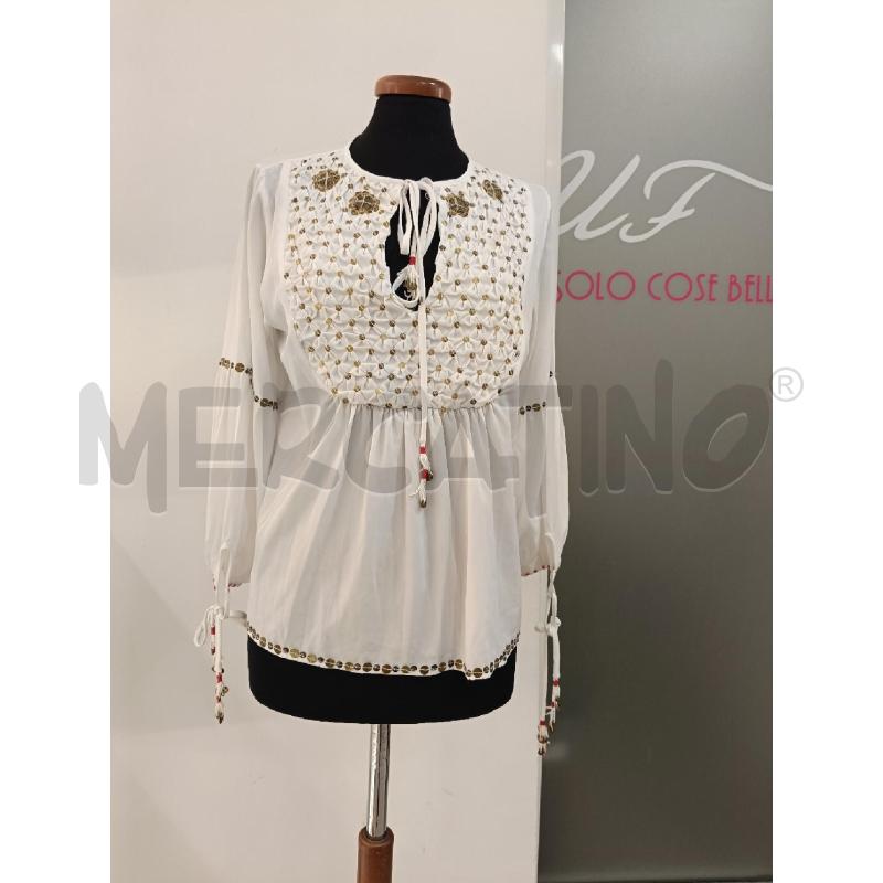BLUSA ELISABETTA FRANCHI CELYN B BIANCA MONETE BORCHIE  | Mercatino dell'Usato Roma gregorio vii 1