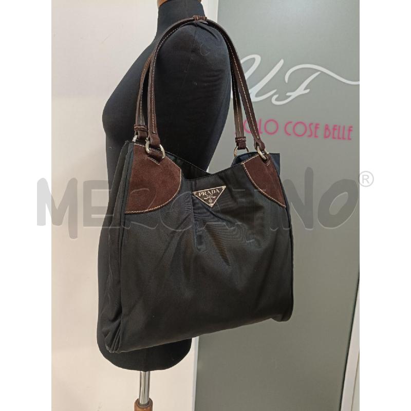 BORSA DONNA PRADA NERA NYLON ANGOLI MARRONE | Mercatino dell'Usato Roma gregorio vii 1