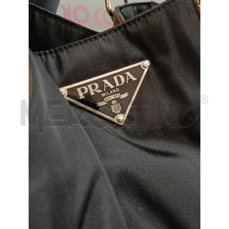 BORSA DONNA PRADA NERA NYLON ANGOLI MARRONE | Mercatino dell'Usato Roma gregorio vii 2