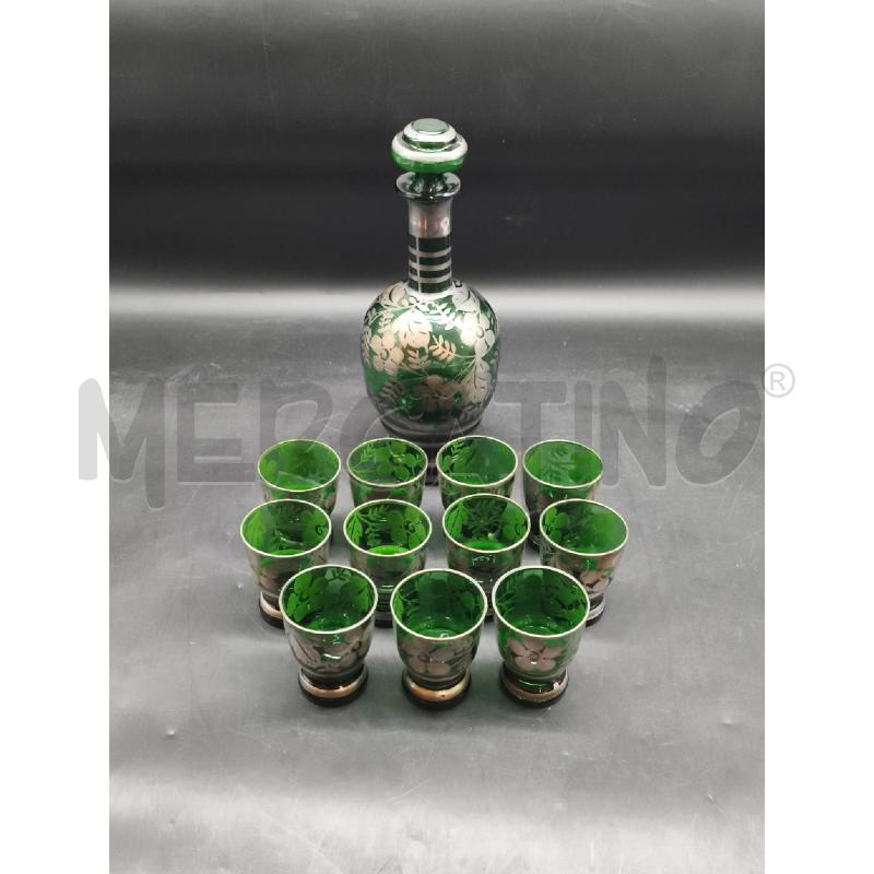 BOTTIGLIA VERDE + 11 BICCHIERINI DEC IN ARG | Mercatino dell'Usato Roma gregorio vii 1