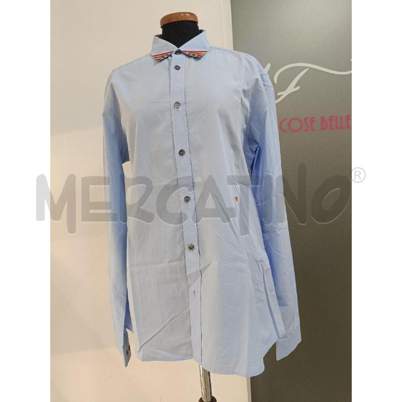 CAMICIA UOMO MOSCHINO CELESTE COLLO A RIGHE  | Mercatino dell'Usato Roma gregorio vii 1