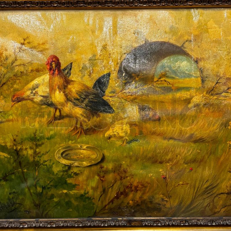 DIPINTO GALLINE CON PULCINI C DOR  | Mercatino dell'Usato Roma gregorio vii 2