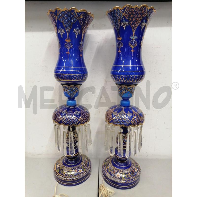 LAMPADE COPPIA VETRO BLU DECORI DORATI  | Mercatino dell'Usato Roma gregorio vii 1