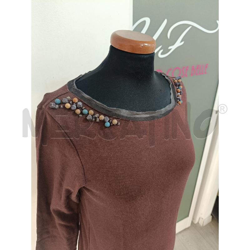 MAGLIA DONNA FABIANA FILIPPI MARRONE PERLINE LEGNO | Mercatino dell'Usato Roma gregorio vii 2